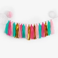 Ghirlanda di nappe colorate con frange rosa, blu e oro per decorazione sedie da festa - Lunghezza 4,2-4,4 Metri / Rosa