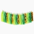 Green and gold paper tassel garland banner for birthday party chair and wall decoration - Approx. 4.2m Length / Green