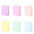 Set of 6 macaron-colored kraft paper gift bags with white twisted rope handles - 22x11x26.5cm