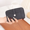 Portafoglio minimalista in pelle PU grigio scuro con scomparti per carte e cerniera - Nero