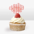 Pink checkered cloud Happy Birthday cupcake topper with red script on a fresh cupcake - Pink Plaid / 6x7cm (ai-100 Pieces/Pack)
