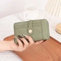 Bean green vintage PU leather wallet for women with card slots and snap button closure - Green