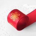 Rood feestelijk lint met gouden bloemenpatroon voor cadeauverpakkingen en taartdozen - Rood Goudstempelen (HN004)