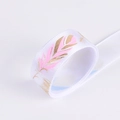 15mm white ribbon with gold and pink feather print for luxury gift wrapping - Pink and Blue Feather Pattern Style