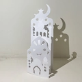Biglietto 3D bianco tagliato al laser con cupole di moschea e mezzaluna per il Ramadan - Stile Castello/Moschea / Bianco