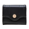 Detail of black PU leather wallet with delicate leaf embroidery and gold metal buckle - Black