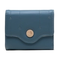 Detail of navy blue PU leather wallet featuring leaf embroidery and gold metal clasp - Blue