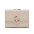 Beige matte leather tri-fold wallet with rose gold rabbit clasp and vintage metal frame - Apricot