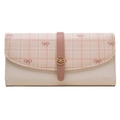 Détail du portefeuille à carreaux beige et rose avec imprimé nœud et boucle en métal - Blanc Cassé