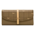 Lange Damen-Brieftasche in Khaki-Braun mit Schleifen-Metallschnalle und Karomuster - Grün
