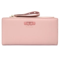 Pink minimalist long zip-around wallet for women with heart-shaped wristlet strap detail - Pink