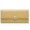 Detail of PU leather long wallet featuring flower clasp and brand logo embroidery - Ginger Yellow