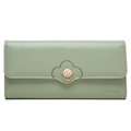 Green PU leather long wallet for women featuring a cloud stitch design and metal buckle - Green