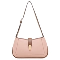 Bolso de hombro rosa con ribete marrón y hebilla de corazón dorado elegante - Rosa