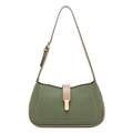 Bolso de hombro minimalista verde oliva y beige con cierre dorado y costuras en contraste - Verde