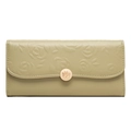 Elegante olivgrüne lange Brieftasche mit floraler Rosenprägung und goldener Metallschnalle - Grün