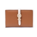 Detail of brown litchi pattern leather wallet with white trim and gold buckle - Brown