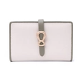 Close-up of contrast leather wallet with gold metal hardware and pebbled texture - Off White