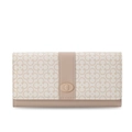 Detail of floral pattern women's long wallet with tan leather strap and twist lock - Apricot