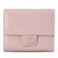 Portefeuille triple en cuir matelassé rose avec fermoir rotatif en métal doré - Rose