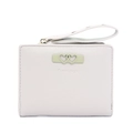Short faux leather wallet in creamy white with double heart buckle and wrist strap - Beige Grey