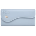 Elegant light blue women's long wallet with wave-edge flap and gold leaf embroidery - Sky Blue