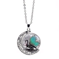 Blue-winged dragon necklace with rotating crescent moon pendant on silver chain - Bright Teal Green Dragon Style (JY008835-7)