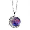 Detail of silver rotating moon necklace with purple galaxy dragon pendant on white background - Blue Dragon Style (JY008835-5)