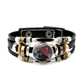 Detail of multi-layer leather bracelet with red dragon glass gem and metallic snaps - Red Winged Dragon Pattern Style (JY008832-6)