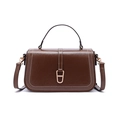 Deep brown glossy patent leather crossbody bag with vintage pleats and gold buckle - Brown