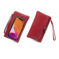 Sacoche portefeuille rouge en cuir avec fenêtre tactile pour téléphone et dragonne amovible - Rouge