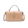Detail of light beige crossbody bag showing glossy PU leather and gold buckle - Orange Pink