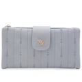 Greyish blue long PU leather leaf buckle tri-fold wallet for women with leaf pattern - Sky Blue
