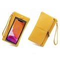 Portefeuille tactile en cuir PU jaune gingembre avec dragonne et fermeture éclair - Jaune