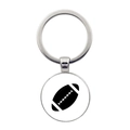 Detailed view of silver metal keychain featuring a white round American football pendant - Rugby Minimalist Icon Style (JY008842-6)
