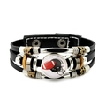 Detail of multi-layer braided leather bracelet with rugby glass dome and metal beads - Rugby Helmet Style (JY007983-7)