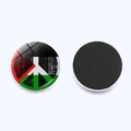 Macro detail of Palestine flag peace symbol fridge magnet with retro finish and magnetic back - Peace Symbol Flag Colors (JY008769-7)