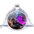 Collar de dragón plateado con dragón de alas púrpuras y colgante gema de nebulosa - Plata - Dragón Alas Púrpuras Cielo