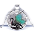 Collier avec pendentif cabochon en verre dragon aux ailes vertes et chaîne argent - Argent - Dragon aux Ailes Vertes