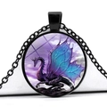 Collier dragon violet avec pendentif rond en verre et fine chaîne en métal noir - Noir - Dragon Violet