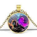 Collier dragon vintage en bronze avec ailes violettes et fond ciel étoilé - Bronze - Dragon Étoilé Ailes Violettes