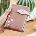 Petit portefeuille rose à motif marguerite et boucle de feuille pour femmes - Vieux rose