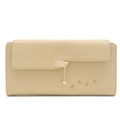 Damen-Langbörse in Beige aus Kunstleder mit goldenem Herzanhänger und geprägtem Herz-Motiv - Gelb