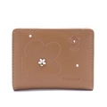 Short tri-fold brown women's wallet with elegant flower embroidery and hardware - Coffee