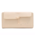 Elegant beige long wallet for women featuring heart embroidery and gold clasp - Apricot