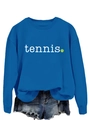 Detail of blue tennis sweatshirt with round neck and white printed lettering - S / Lake Blue (White Print)