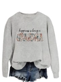 Detail of grey sweatshirt showing floral grandma text and premium ribbed knit texture - Grey Sweatshirt (Black Text Pattern)