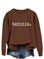 Detail of chocolate brown tennis sweatshirt featuring ribbed cuffs and white text print - S / Coffee (White Print)