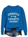 Blauw oversized sweatshirt met witte tekstprint gymnastics is my favorite season - S / Meerblauw Sweatshirt (Wit Lettertype)