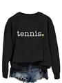 Detail of black long sleeve tennis sweatshirt showing cotton texture and printed graphic - S / Black (White Print)